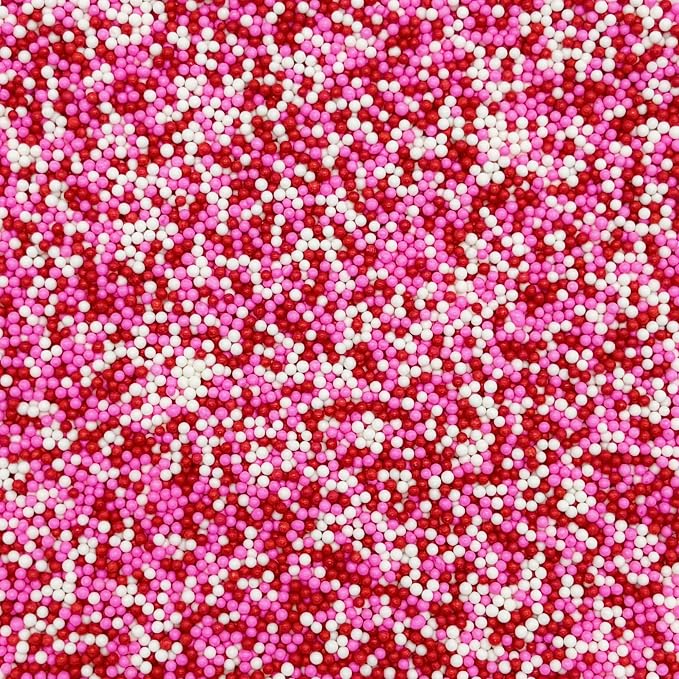 Dynastang 2mm Red & Pink & White Pearls Sprinkles Edible Pearls Cake Decorating Stars Cake Decorations Cupcake Toppers Cookie Decorating Perfect for Cakes, Cupcakes, Desserts Toppings 3OZ