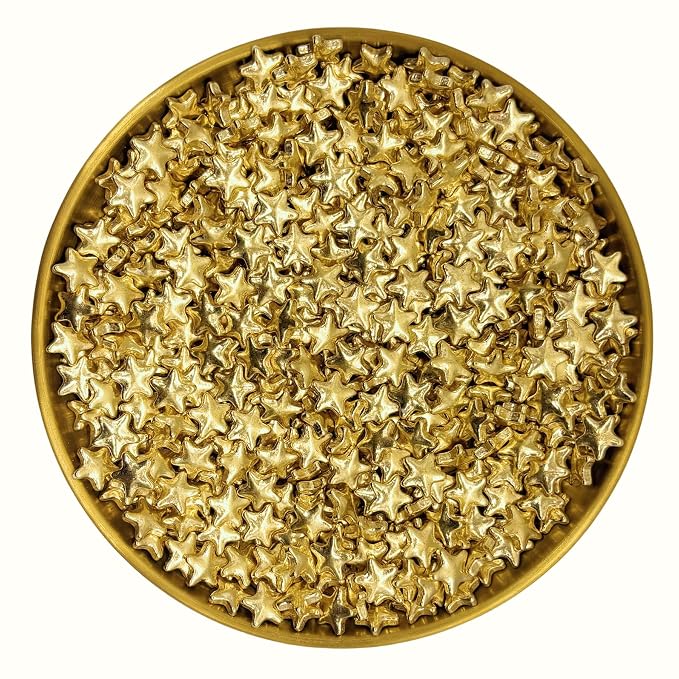 Dynastang 10mm Super Gold Stars Sprinkles Edible Stars Cake Decorating Stars Cake Decorations Cupcake Toppers Cookie Decorating Perfect for Cakes, Cupcakes, Desserts Toppings 3OZ