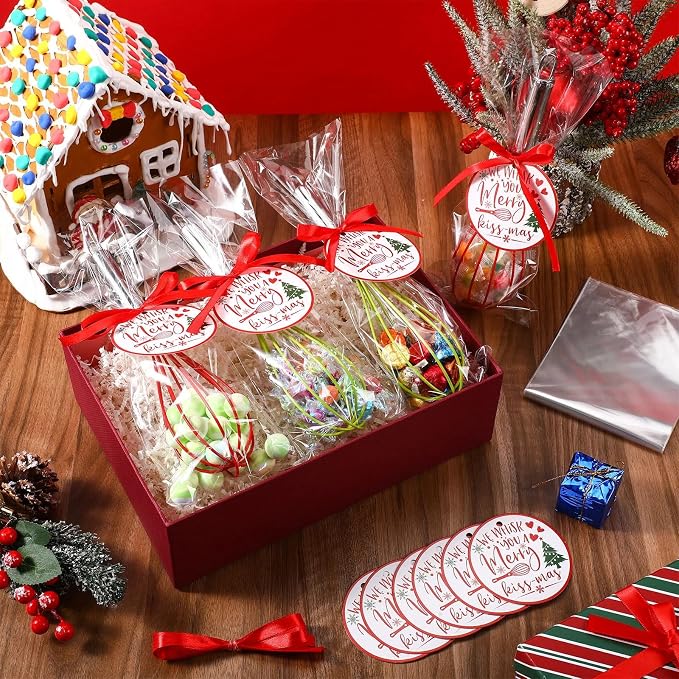 FoldTier 36 Sets 10 Inch Christmas Whisks Gifts DIY Fillable Christmas Tree Ornaments Xmas Colored Silicone Whisks for Cooking Heat Resistant Egg Beaters with Card Rope Bag for Candy Holder