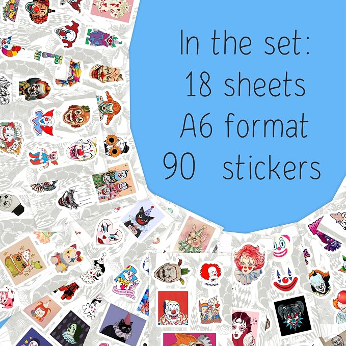 100Pcs Clown Stickers for Water Bottle and Laptop - Clown Party Supplies & Decorations, Waterproof Vinyl Decals, Circus and Fun Stickers, Gifts for Women & Men