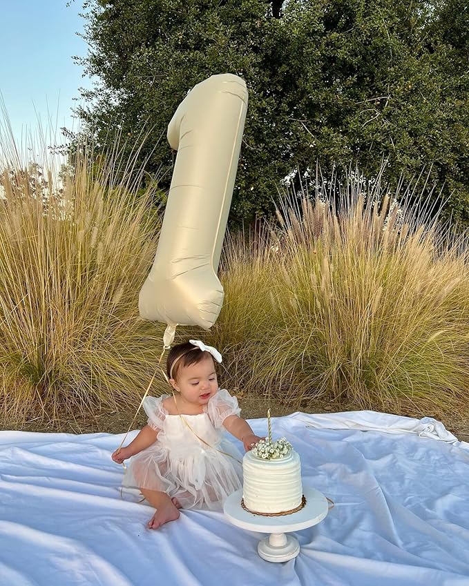 40 Inch Cream 1 Balloon for First Birthday, 1st Number Balloons Cream Birthday Decorations for Girl Boy Kids Toddler Baby, One Giant Number 1 Balloon