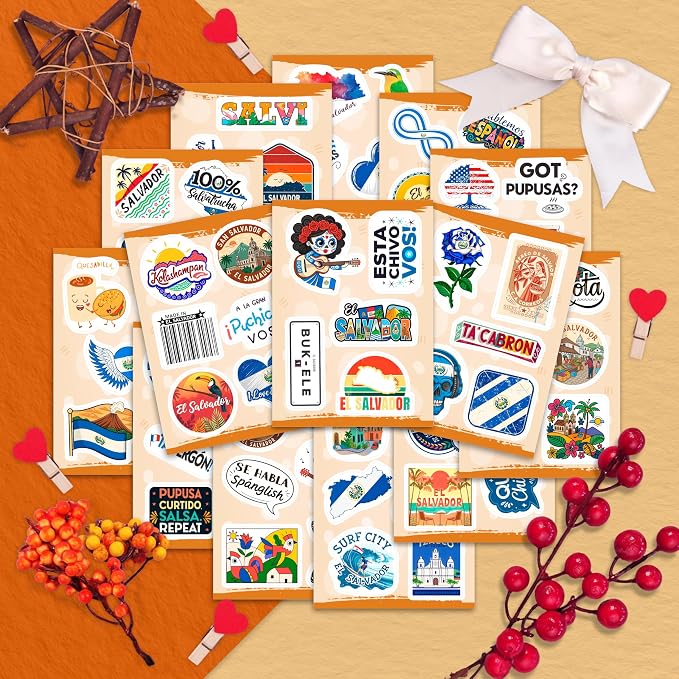 100Pcs El Salvador Stickers for Water Bottle -Salvadoran Stickers - El Salvador Party Decorations, Favors - Gift for Women & Men