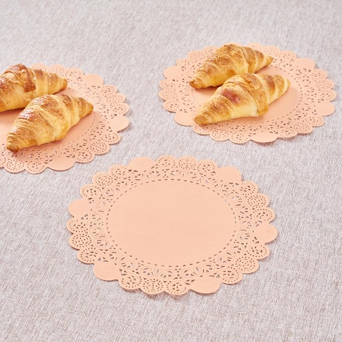 Pastry Tek 8 x 8 Inch Paper Lace Doilies, 4000 Disposable Table Doilies - Elegant Lace Finish, Long Lasting, Coral Paper Doily, for Pastries, Cupcakes, Desserts - Restaurantware
