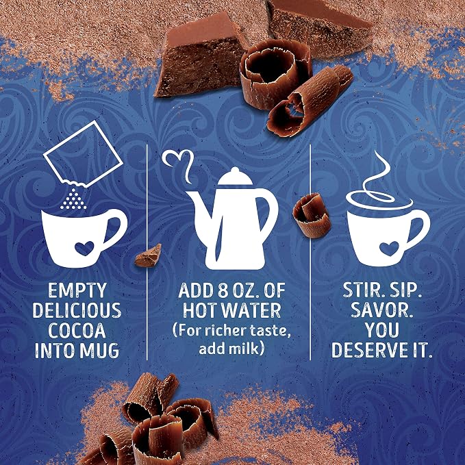 Swiss Miss Dark Chocolate Flavored Hot Cocoa Mix, Hot Cocoa Bar Supplies, 1.25 oz., 8-Count Envelopes (12 Boxes)