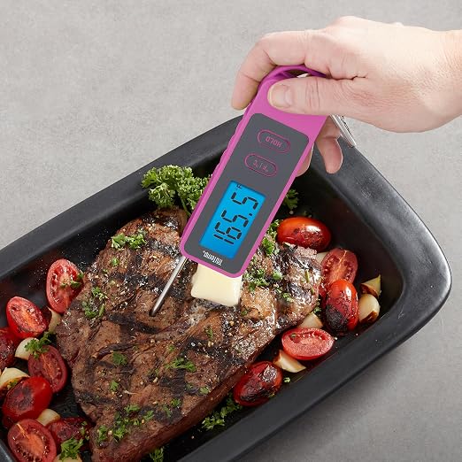 Taylor TruTemp Compact Digital Folding Meat Thermometer with Carabiner Clip for Grilling, BBQ, Kitchen & Food, Gadget Essential, Gifts, Pink