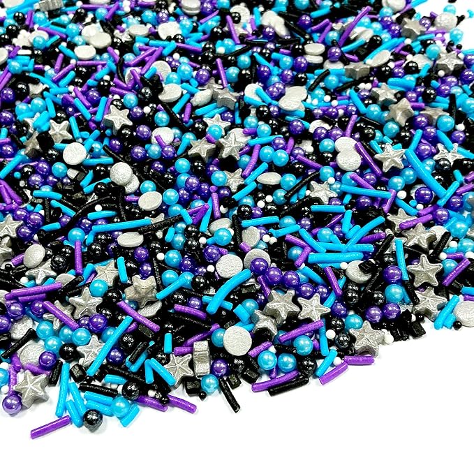 Edible Black Blue and Purple Silver Pearl Sprinkles 130g/4.5oz Black Series Sprinkles Candy Mix Jimmies for Cake Decorating Baking Ice Cream Cupcakes Wedding Party Valentines Christmas Supplies