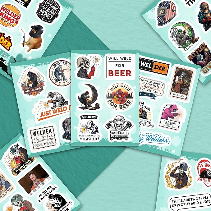 100Pcs Welder Stickers for Helmets, Water Bottles, Laptop - Welding Stickers for Hard Hats - Welder Gifts, Party Supplies & Decorations - Gift for Women & Men