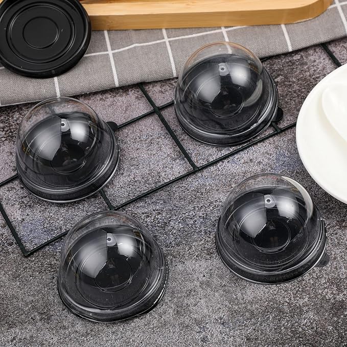Patelai 150 Pcs Clear Plastic Mini Cupcake Container, Mini Cupcake Box Muffin Dome Muffin Single Container Box for Wedding Birthday Cheese Pastry Dessert Cake (Black)