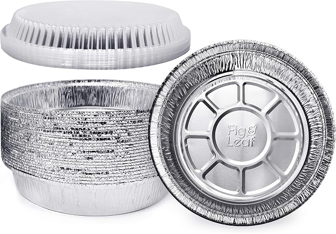 (60 Pack) Premium 7-Inch Round Foil Pans with Plastic Dome Lids l Heavy Duty l Disposable Aluminum Tin for Roasting, Baking, or Cooking