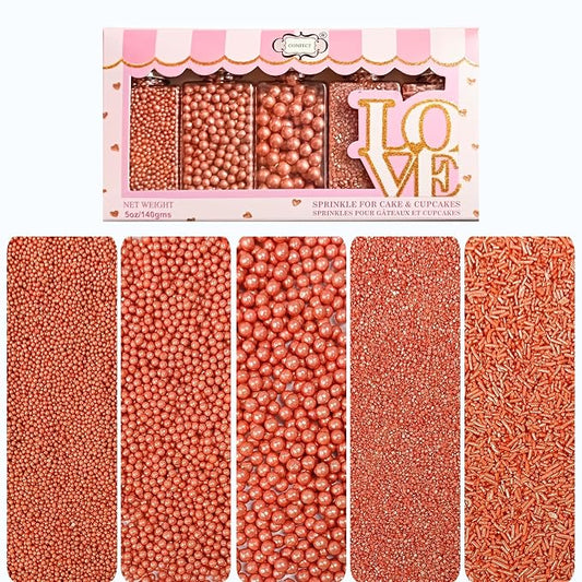 Confect Rose Gold Sprinkles – Edible Sprinkles Mix with Dragees, Jimmies & Sparkling Sugar for Cake & Cupcake Decoration, Perfect for Birthdays, Weddings & Parties | Vegan, Gluten-Free, Nut-Free, Soy-Free, Dairy-Free, Palm Oil-Free -5 Oz