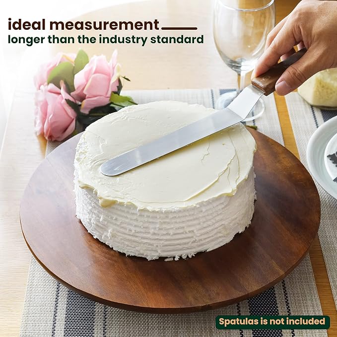 13" Acacia Wood Cake Stand Rotating – Rustic Cake Stand Turntable – Wooden Revolving Spinner Cake Decorating Supplies - Use at Parties, Weddings, Restaurants (Acacia Wood)