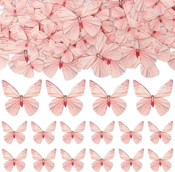 Gyufise 72Pcs Edible Butterfly Cupcake Toppers & Decorations for Butterfly Theme Baby Shower & Kids Birthday Party Cake Supplies - Pink