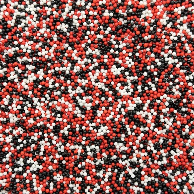 CandiJumpin 2mm Red White and Black Edible Pearls, Halloween Nonpareils Red and Black Sprinkles Small Pearl Sprinkles for Cake Decorating Mini Sugar Pearls for Baking Baby Shower Party Halloween Christmas Supplies 3 OZ
