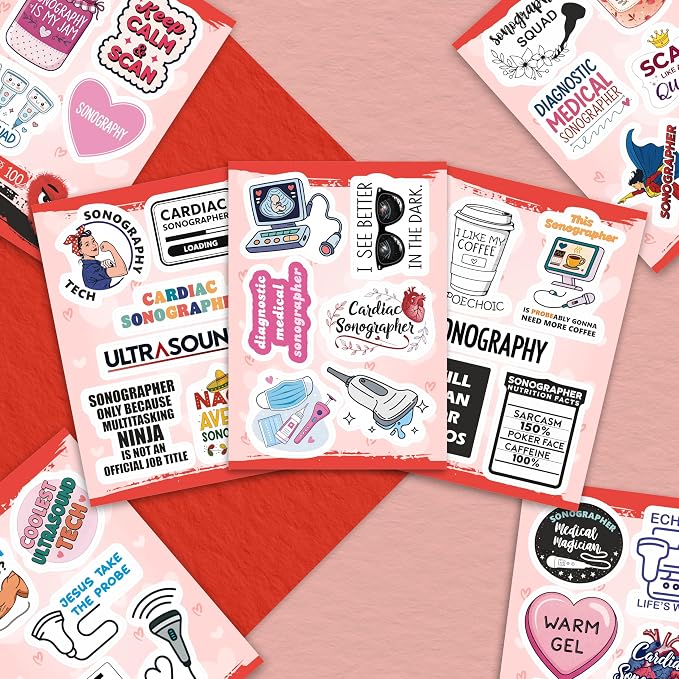 100Pcs Sonography Stickers for Water Bottle, Laptop - Ultrasound Stickers - Sonography Gifts for Sonographer, Party Decorations - Gift for Women & Men