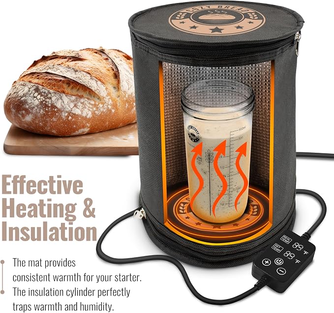 Cozy Bread® Starter Jar Warmer - Round Warming Mat & Insulation Cylinder | Perfect for Fermenting Sourdough Starter | USA Brand