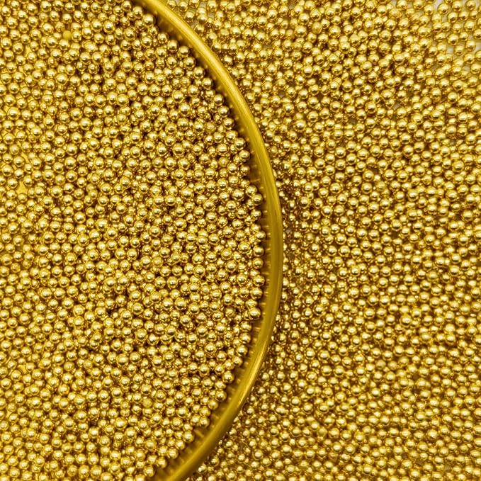 Edible Super Gold Pearl Sugar Sprinkles Candy 2mm Mini Pearls Cake Decorations Cupcake Toppers Cookie Decorating Perfect for Wedding Party Valentine Halloween Christmas Supplies 3OZ