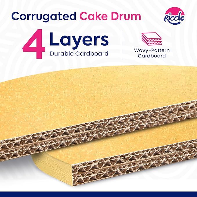 RICCLE Cake Boards - 12 Inch Cake Drum - Smooth-Edged Pack of 6 Cake Drums - Sturdy Cake Boards Round - Bend Resistant Multi-Layered Cake Base for Minimalist Displays (Gold)