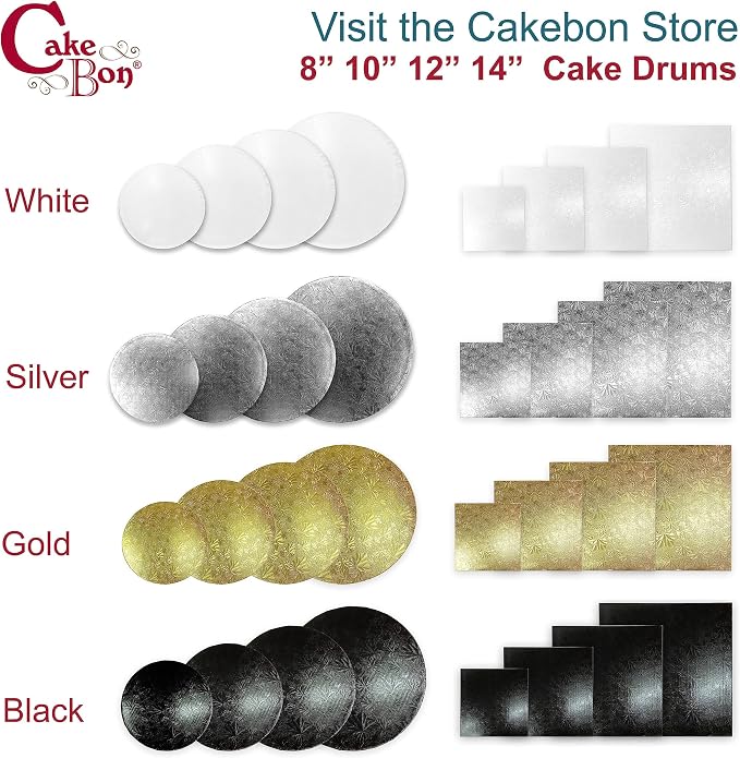 Cakebon Round Cake Boards - Sturdy 1/2 Inch Thick Cake Drums - 10 Inch Professional Base Para Pastel Smooth Straight Edges White 12-Pack