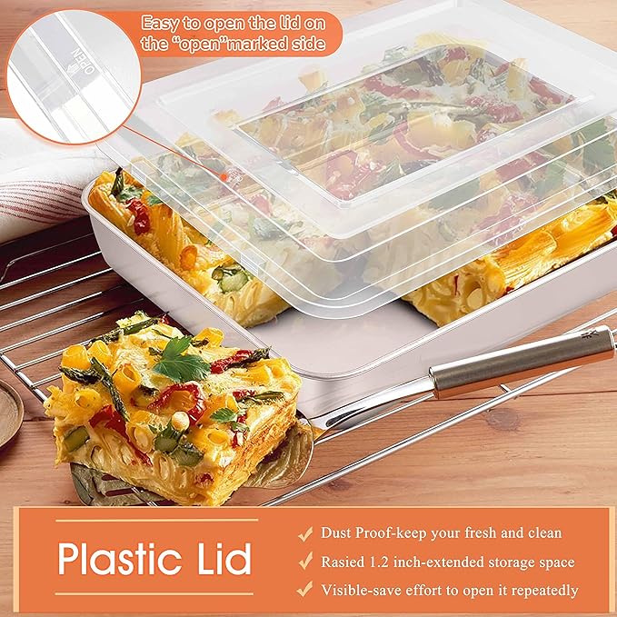 Herogo Baking Pan with Lid (2 Pans + 2 Lids), 9 x 12 Inch Stainless Steel Lasagna Baking Sets Deep, for Cakes Brownies Casseroles, Dishwasher Safe