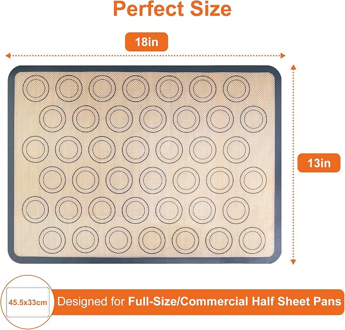 HOOMIL Macaron Silicone Baking Mats, 18"x13", Non-Stick, Reusable, Food Safe, Commercial Half Sheet Size Silicone Mat, Pack of 2