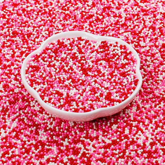 Valentine Nonpareils Sprinkles - 2mm Red Pink White Mini Edible Pearls, White Pink Sprinkles for Cake Decorating, Cupcake, Cookie, Baking, Donuts, Ice Cream Toppings 130g/4.58oz