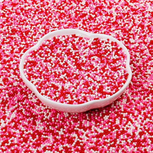 Valentine Nonpareils Sprinkles - 2mm Red Pink White Mini Edible Pearls, White Pink Sprinkles for Cake Decorating, Cupcake, Cookie, Baking, Donuts, Ice Cream Toppings 130g/4.58oz
