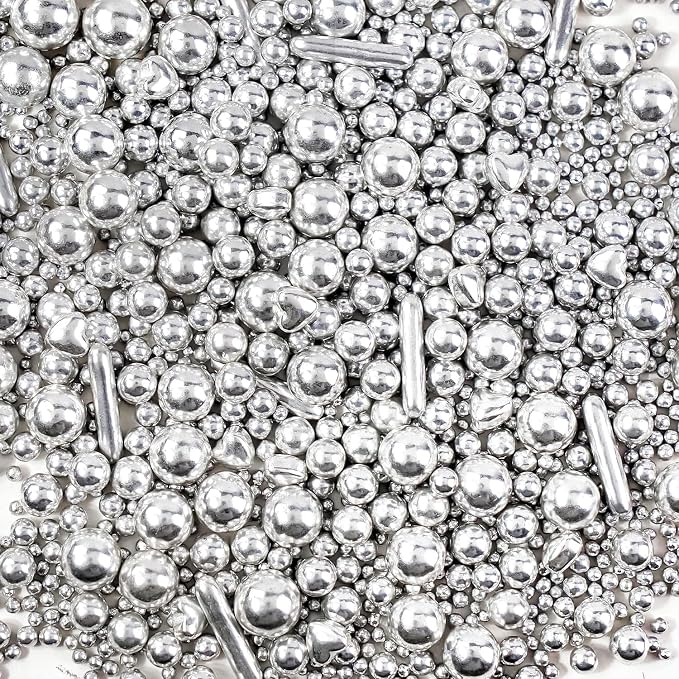 Silver Pearl Heart Sprinkles for Cake Decorating, 150g/5.29oz Mix Size Sugar, Heart Cake Decoration, Metallic Sprinkles, Love Sprinkles, Cupcakes, Baking, Wedding Party Supplies
