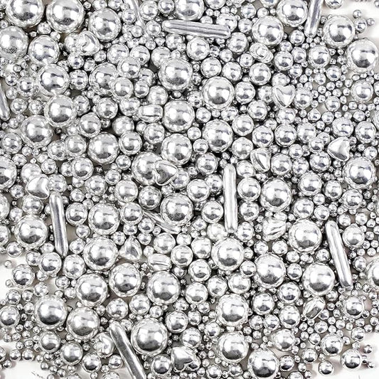 Silver Pearl Heart Sprinkles for Cake Decorating, 150g/5.29oz Mix Size Sugar, Heart Cake Decoration, Metallic Sprinkles, Love Sprinkles, Cupcakes, Baking, Wedding Party Supplies