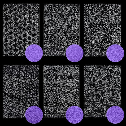 Ocmoiy 6 Pack Fondant Texture Sheets Floral Cake Impression Mats Rose Vine Lace Fondant Embossing Molds for Cake Decorating, Chocolate, Gum Paste, Wedding Cookies