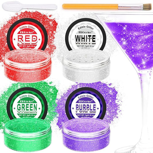 ERCorArt Edible Glitter - 4 Colors Luster Dust Edible Glitter for Cocktails, Food Grade Cake Decorating Shimmering Glitter for Drinks, Powder Glitter for Chocolate, Fondant, Drinks, Painting - 5g
