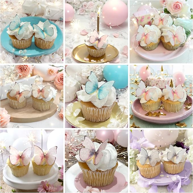 Edible Butterflies with Edible Glitter Kit - Wafer Paper Butterflies for Cakes - Cake Decorations - Cupcake Decorations - Cake Toppers (Variety Pack)
