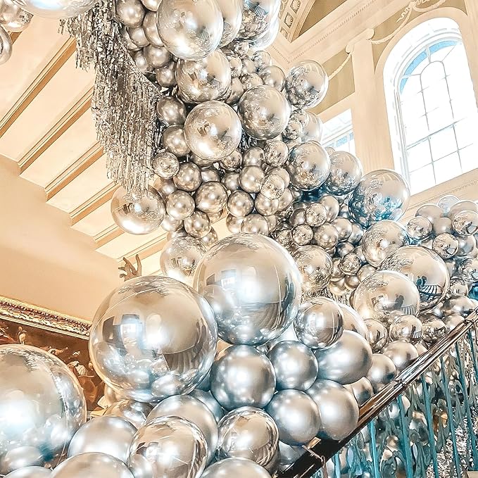 PartyWoo Silver Balloons 100 pcs Different Sizes of 36 18 12 10 5 Inch Silver Balloon Arch Kit Garland for Birthday Graduation Bachelorette Engagement Bridal Shower Party Decorations Silver-G102