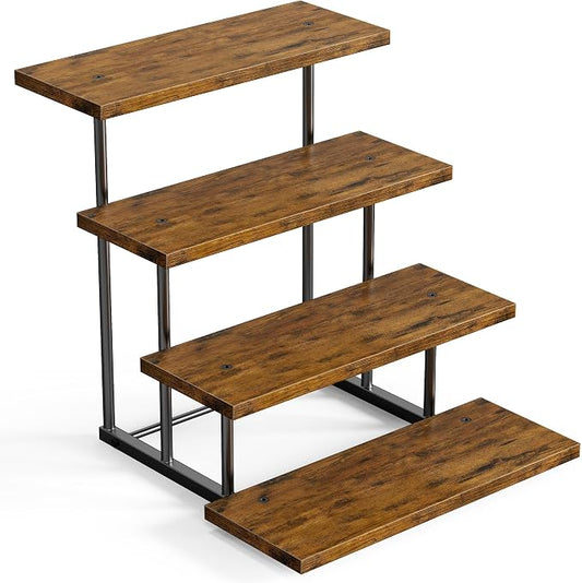 Emfogo Wooden Cupcake Display Stand, 4 Tier Rectangular Tiered Dessert Stands, Cupcake Display Risers for Vendor Booth Dessert Table Party Wood Serving Tray for Cup Cake Cookie Food (1 Pack)