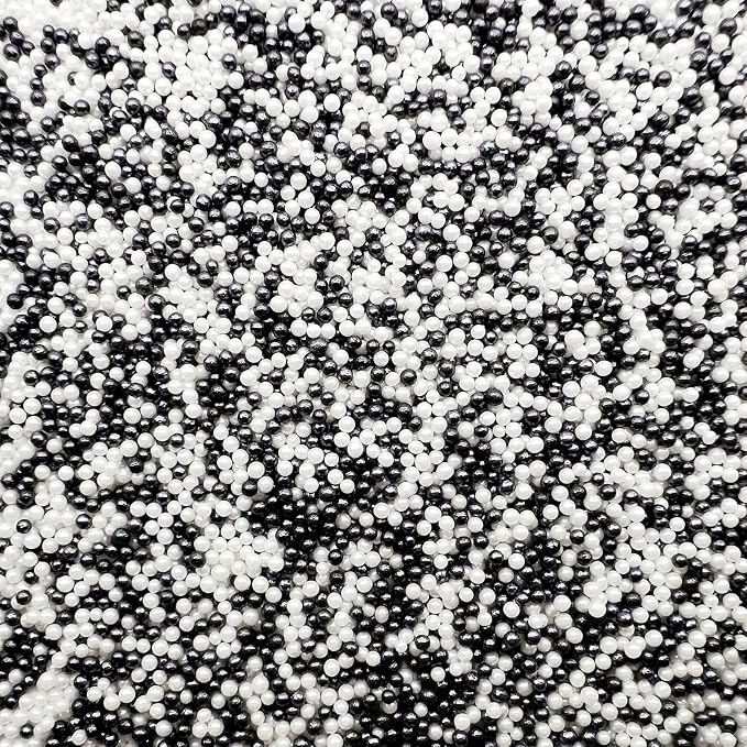 SE Si&Moos Nonpareil Sprinkles, 2mm Black and White Mini Edible Pearls White and Black Sprinkles for Cake Decorating Halloween Cookie Decorations Wedding Baby Shower Party Christmas Holiday Supplies 3.5 OZ