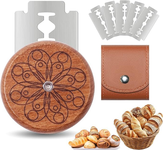 UFO Bread Lame Cutter for Homemade Sourdough,Bread Scorer Tool for Sourdough with 5 Blades and Case,Slashing Tool Bread Cutting Knife for Artisan Bread and Baguette Makers,Circle-brown