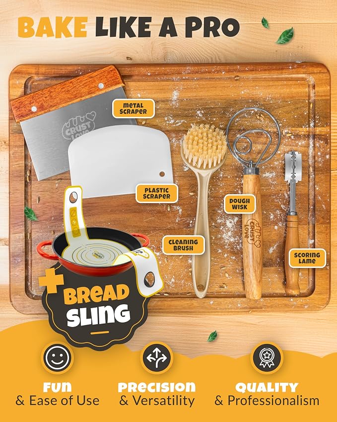 CRUSTLOVE Dutch Oven Bread Baking - 5QT Enamel Bread-Oven - incl Sourdough Bread-Baking Suppliers like Dough Whisk Scoring Lame etc Bread-Dome Cast Iron Bread-Pan with Lid for Sour dough, Bread-making