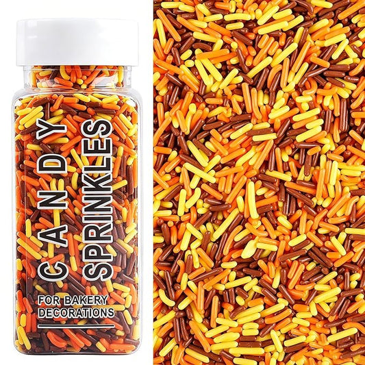 Thanksgiving Sprinkles, Edible Fall Jimmies Mix, Yellow Orange Brown, 4oz | Perfect for Baking Topping, Cupcakes, Cookies, Ice Cream & Cake Decorating, Halloweeen Autumn Harvest Holiday Party Supplies