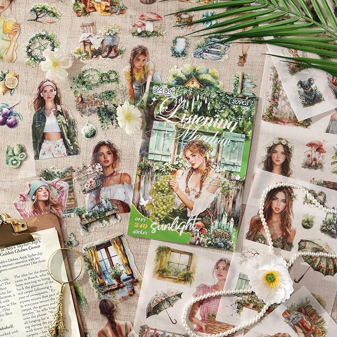 Grass Pillow Breeze Sticker Scrapbooking Supplies for Junk Journal, 20 Sheets PET Stickers - Vintage Journaling Stickers