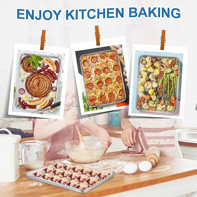 12.5 Inch Baking Sheet Pan, Joyfair Stainless Steel Cookie Sheet Toaster Oven Tray, Professional Bakeware for Cookie/Bacon/Bread, Rolled Rim & Mirror Finish, Rust Resistant & Dishwasher Safe