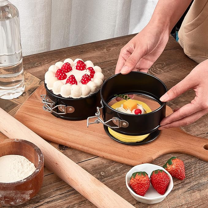 Sunnyray 25 Pcs 4 Inch Springform Pan for Baking Mini Cheesecake Pans with Removable Bottom Nonstick Leakproof Round Cake Mold Spring Form Molds for Mini Cheesecake Pizza and Quiches (Black)