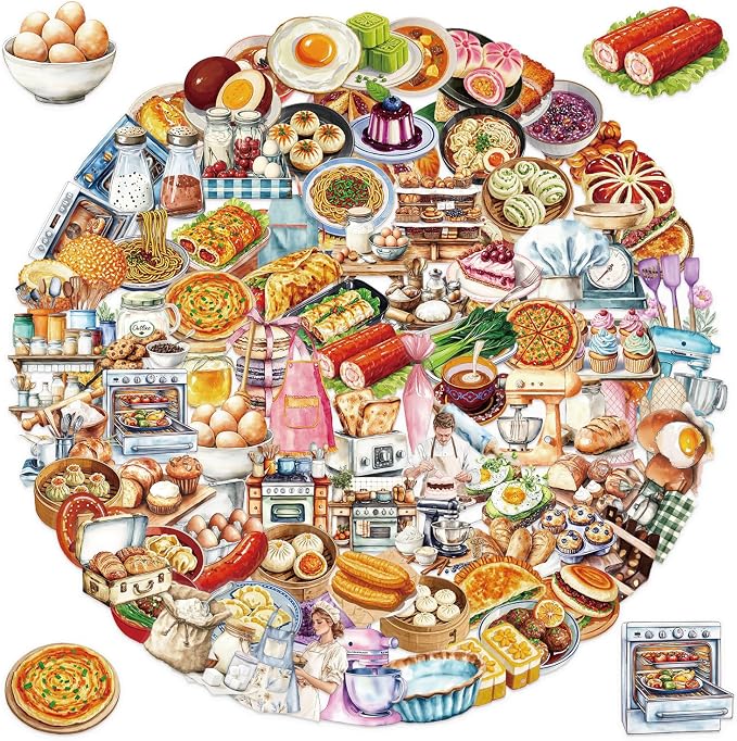 100Pcs Funny Baking Stickers Pack,Realistic Transparent Bakery PET Stickers,Cute Waterproof Sticker for Laptop,Stationery,Luggage Scrapbooking,Water Bottles,Phone Case,Bakery Themed Party Decorations