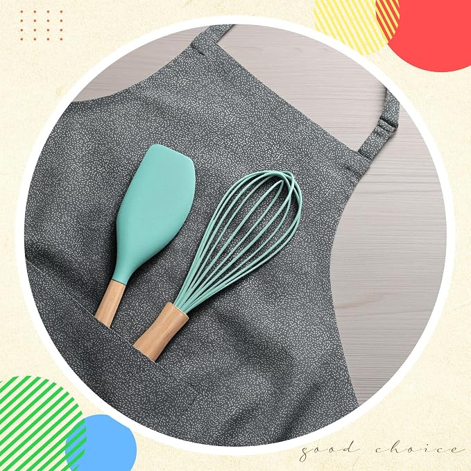 Funnymoom 24 Pcs Small Silicone Whisks and Spatulas with Wooden Handle for Cooking 10 Inch Mini Whisk Spatula Non Stick Kitchen Baking Essentials Cookware for Valentines Day Party Favor Gift Supplies