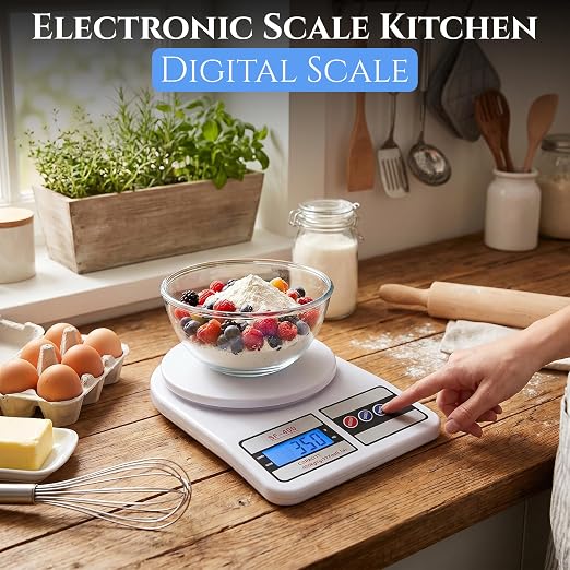 Digital Food Scale 10KG/1g Small Kitchen Weighing Scale with LCD Display, Portable Gram & Ounce Weight Measuring Device for Baking, Cooking, Travel, Accurate Smart Food Measuring Tool