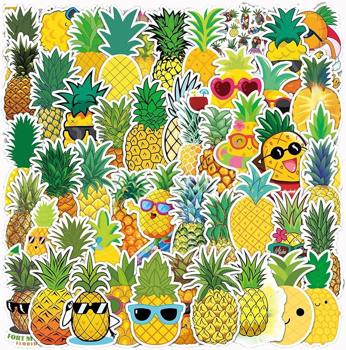 Pineapple Stickers,50pcs Waterproof Funny Summer Tropical Pineapple Decals for Water Bottle Laptop Scrapbook Funny Aesthetic Fruit Stickers for Teens Adults