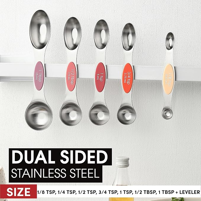Spring Chef Stainless Steel Magnetic Measuring Cups, Set of 7 & Heavy Duty Magnetic Measuring Spoons, Set of 8 with Leveler - 2 Product Bundle - Desert Sunset
