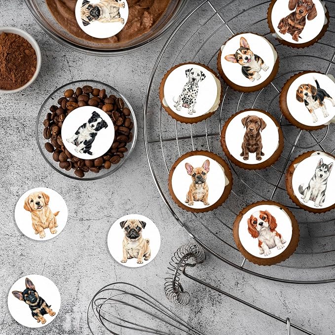 36 Pack Edible Pet Dogs Cupcake Toppers Wafer Paper Cute Puppy Dogs Cupcake Picks Baby Shower Cake Decor for Pets Party Cake Decorations Supplies