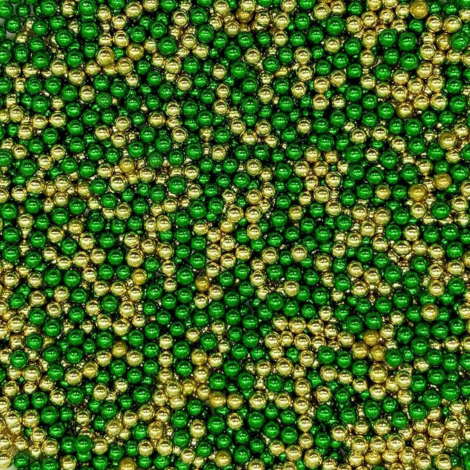 Dynastang 4mm Silver Dark Green & Super Gold Pearls Sprinkles Edible Pearls Cake Decorations Cupcake Toppers Cookie Decorating Perfect for Cakes, Cupcakes, Desserts Toppings 3OZ