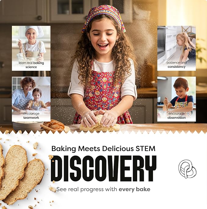 Baketivity Sourdough Multigrain Spelt Bread Kit – Kids & Family STEM Baking Kit with Whole Grains & Recipes, Educational DIY Bread Making Kit, Birthday Gifts for Kids