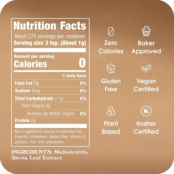 Stevia In The Raw Bakers Bag, Plant Based Zero Calorie Sweetener, No Added Flavors or erythritol, Sugar-free Sugar Substitute for Baking, Suitable For Diabetics, Vegan, Gluten-Free, 9.7Oz Bag (Pack of 1)