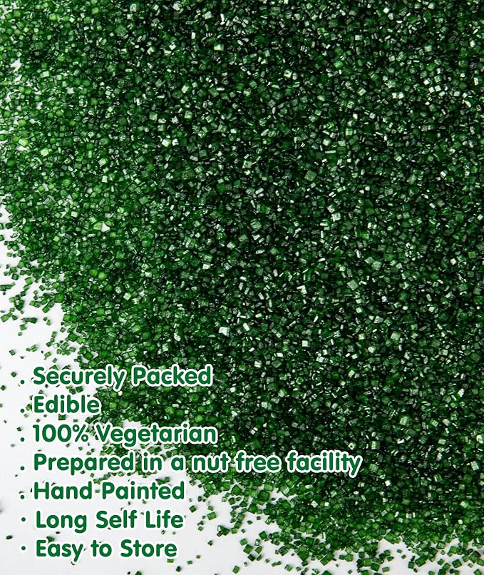 Edible Green Sprinkles,150g,Sanding Sugar Sprinkle,King Cake Sugar,Edible Sugar Crystals for Cake Decorating,Sprinkle Mix for Baking Decorations,Cookies,Ice Cream,Fondant Cake,Caramel Apples,Cupcakes,Desserts,Wedding Birthday Party Supplies